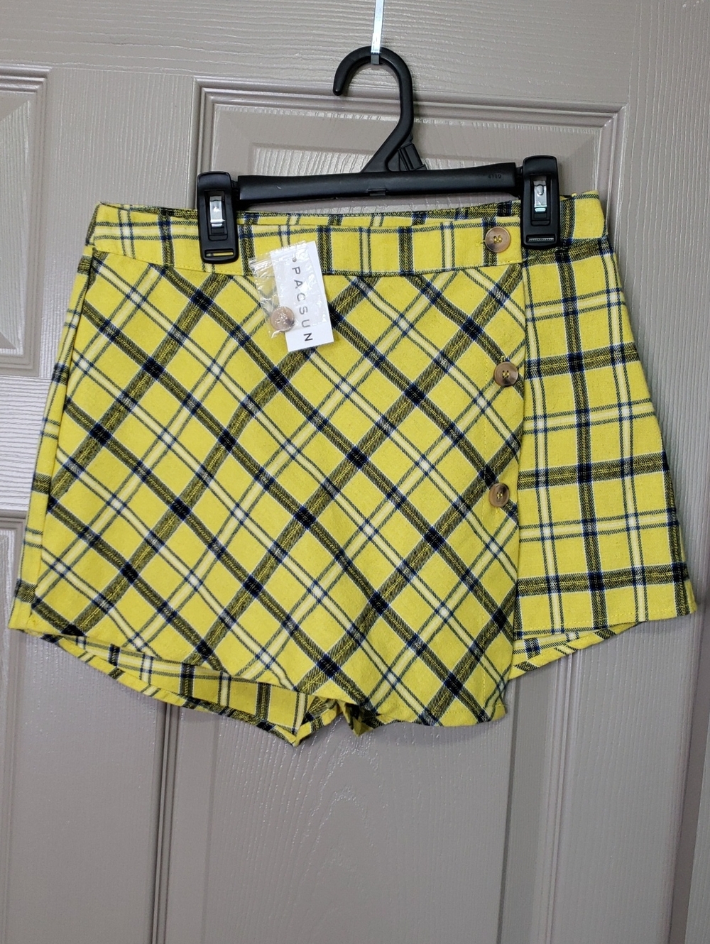 PacSun Kendall & Kylie Yellow Plaid Wrap Skort with Button Detail Size Small